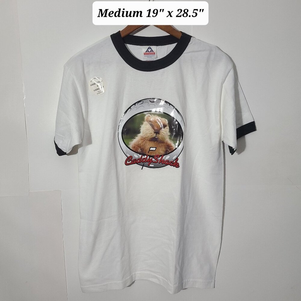 Vintage 2003 Y2K Caddyshack White Ringer Medium T-Shirt NOS